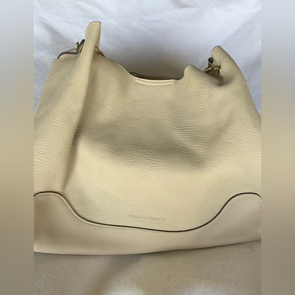 SANDRA ROBERTS SQUARED Large Leather Ivory Shoulder Bag Double Handles Womens - Picture 2 of 14
